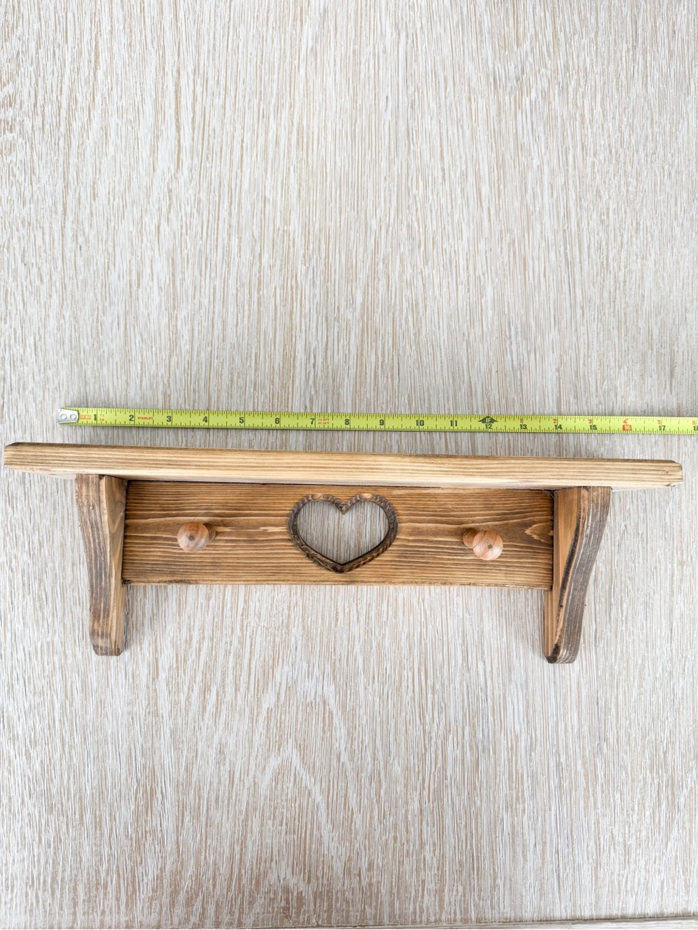 Rustic Wooden Heart Coat Rack Shelf - Brown - Picture 4 of 5